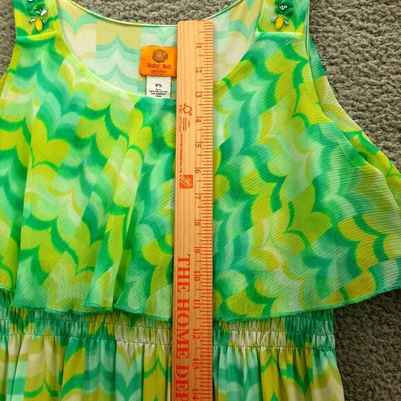 Ruby Rd. Petite Womens Teal Yellow Chevron Maxi Dress Beaded Straps Sz Small PS - Picture 7 of 9